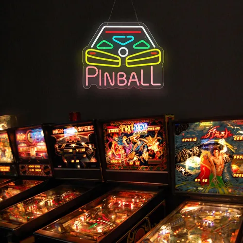 Vista 6 de Roouneon Pinball - Letrero de neón para decoración de pared con interruptor regulable, luz LED de neón