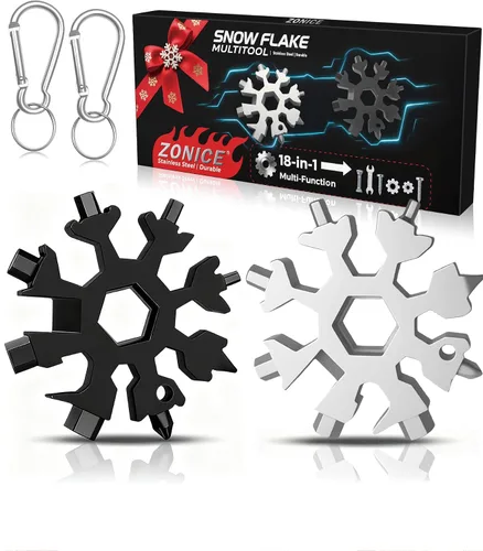 Vista 9 de ZONICE Multiherramienta de copo de nieve 18 en 1 – Acero inoxidable con abridor de botellas y llave inglesa, herramienta compacta EDC para acampar