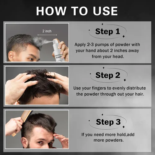 Vista 4 de Polvo para peinar el cabello para hombres y mujeres, aerosol en polvo para textura de cabello Ligero y voluminizante, acabado mate natural, fuerte
