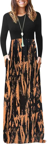 Vista 32 de Vestido de manga larga para mujer, holgado, liso, largo, estilo informal, con bolsillos. 01-verde militar