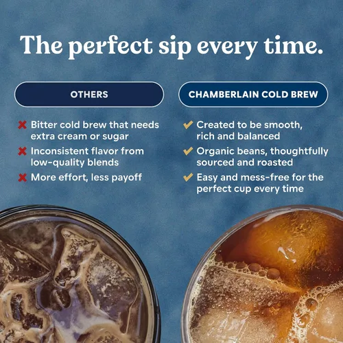 Vista 5 de Chamberlain Coffee Mezcla de tostado medio Cold Brew Singles – USDA Organic, 10 porciones individuales con diferentes sabores – Café arábica – Sabor