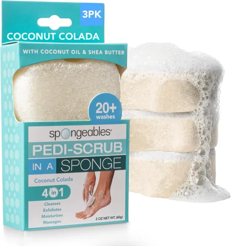 Vista 9 de Spongeables Pedi Scrub Foot Exfoliating 20+ Wash Sponge, aceite de argán, 2