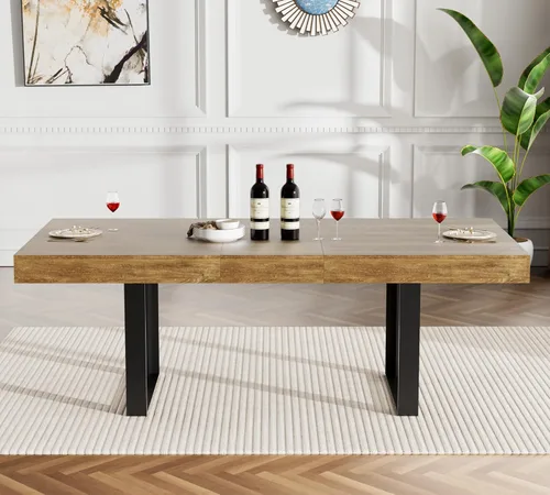 Vista 4 de Juego de mesa de comedor extensible marrón de 63 a 78.74 pulgadas para 4, juego de mesa de comedor de 5 piezas con 4 sillas tapizadas, mesa