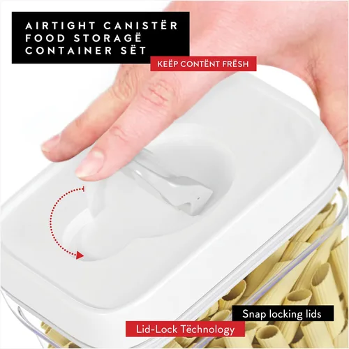 Vista 4 de DWËLLZA KITCHEN Recipientes herméticos para almacenamiento de alimentos para despensa con tapas blancas de 1 litro, paquete de 6 recipientes