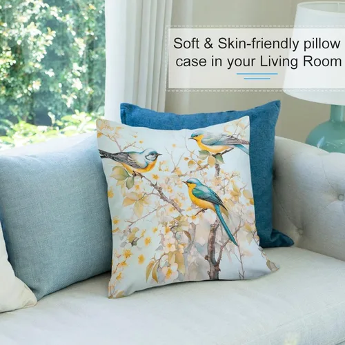 Vista 7 de Fundas de almohada decorativas de terciopelo de doble cara de 18 x 18 pulgadas, diseño de ramas de pájaros, para dormitorio, sala de estar