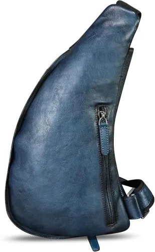 Vista 7 de Bolso de cuero genuino para mujeres y hombres, mochila de cuero retro para el pecho, bolso cruzado