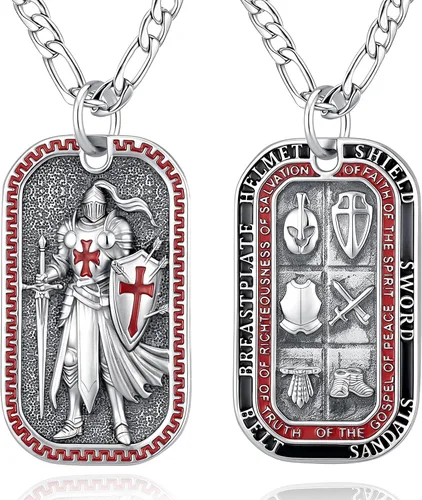 Vista 54 de EUDORA Medalla de plata de ley S925 con collar de San Patrono para mujeres A01-Saint Benedict Medalla