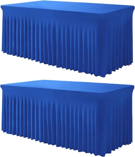 Vista 24 de TC27 - Mantel rectangular ajustable de elastano de 4 pies con falda plisada, sin arrugas, mantel rectangular para fiestas, bodas, banquetes