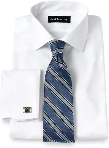 Vista 2 de Paul Fredrick Camisa de vestir para hombre de algodón sin planchado y cuello extendido sólido