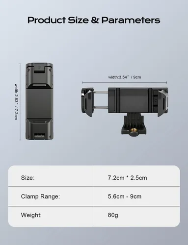 Vista 5 de BMZX Soporte de trípode universal para teléfono con tornillo de 1/4 pulgadas, soporte de teléfono ajustable giratorio de 360 grados para iPhone