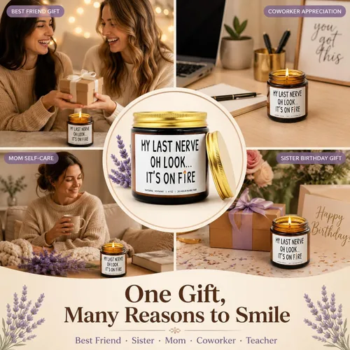 Vista 6 de Velas perfumadas con olor a lavanda My Last Nerve, regalos divertidos de amistad para la mejor amiga, regalos para el Día de la Madre, cumpleaños