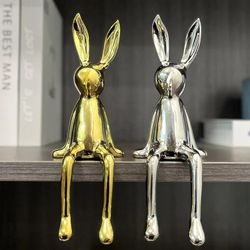 Vista 7 de Esculturas decorativas de conejo de 2 piezas, para el hogar, oficina, sala de estar, dormitorio, acentos, decoraciones, figuritas, pequeñas estatuas