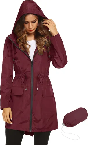 Vista 26 de LOMON Chaqueta ligera impermeable con capucha para mujer, para exteriores