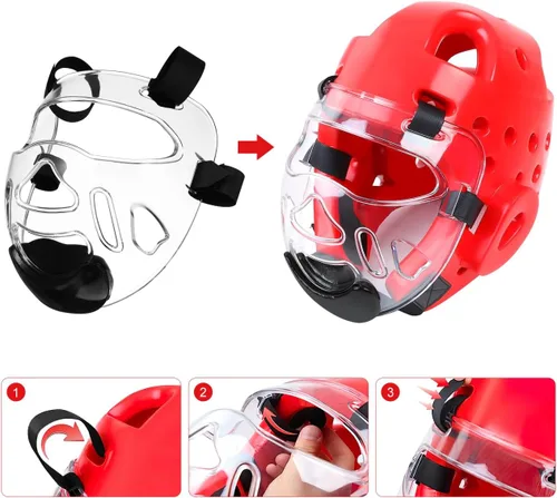 Vista 6 de Unomor Boxeo desmontable Taekwondo protector facial deportivo para niños y adultos Sparring Headgear 8.85 x 7.87 x 3.54 pulgadas