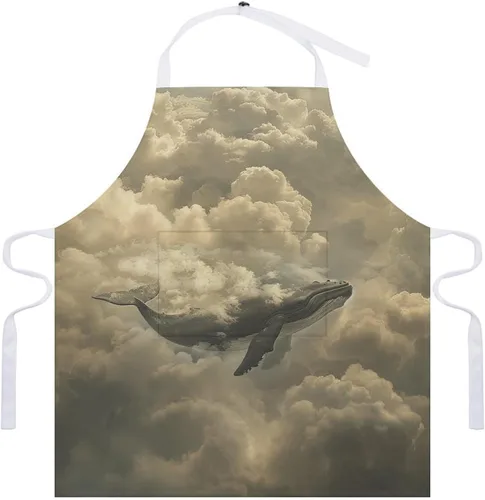 Vista 7 de MUSM Apron for Adults - 27.6 X 31.5 Inch, Heavy-Duty Polyester Aprons with Two Large Pockets, Waterproof Whale in The Clouds Kitchen Apron for