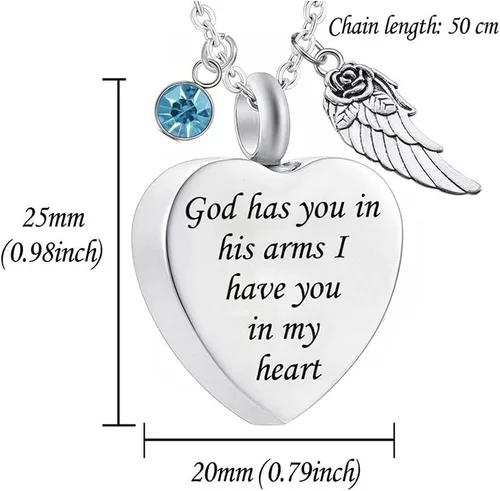 Vista 2 de Joyas para cenizas con inscripción God has You in his arms - con alas de ángel - Collar con dije