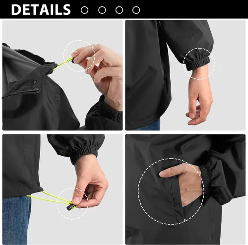 Vista 5 de LAMA Chaqueta impermeable ligera para mujer, rompevientos con capucha, protección solar, impermeable plegable con bolsillo