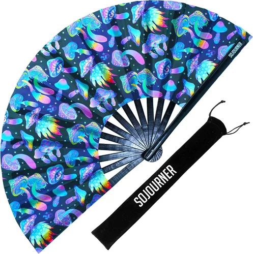 Vista 20 de SoJourner Bags Rave Fan – Abanico plegable grande – Abanico de mano Clack para raves, Halloween, Burlesque, atuendos arcoíris para mujeres