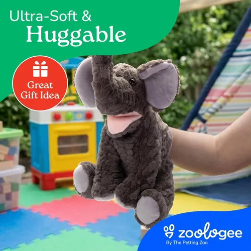 Vista 6 de The Petting Zoo Marioneta de peluche de elefante de mano, regalos para niños, animales de marioneta, juguete de peluche interactivo de elefante