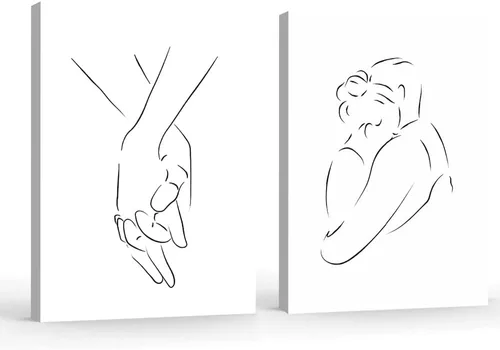 Vista 12 de PUYIQARE Dibujo de línea pareja abrazo a mano lienzo arte de pared, impresión minimalista de lienzo de dibujo de líneas, arte de pareja en blanco