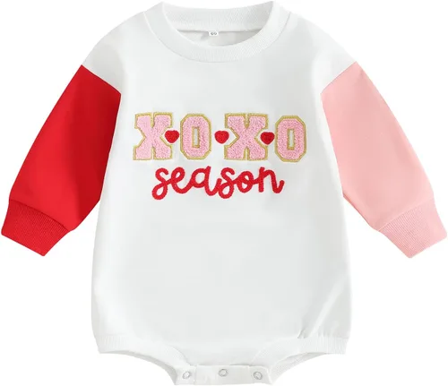 Vista 97 de SOLILOQUY Traje de manga larga con cuello redondo para el primer día de San Valentín para bebé niño y niña, mameluco de corazón de amor