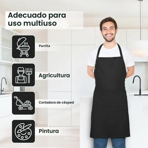Vista 7 de Delantal de cocina de algodón resistente a las gotas de agua con delantales ajustables para mujer con bolsillos 8 opciones de color para cocinar