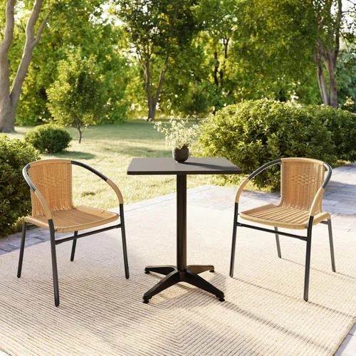 Vista 2 de Flash Furniture Lila Paquete de 2 Sillas Apilables de Ratán Beige para Restaurante Interior-Exterior