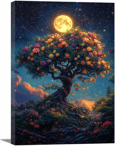 Vista 7 de VOCBAN Tree of Life Canvas Wall Art Painting Poster Nature Print Canvas Wall Art Print Artwork Living Room Bedroom Office Hallway Picture(black