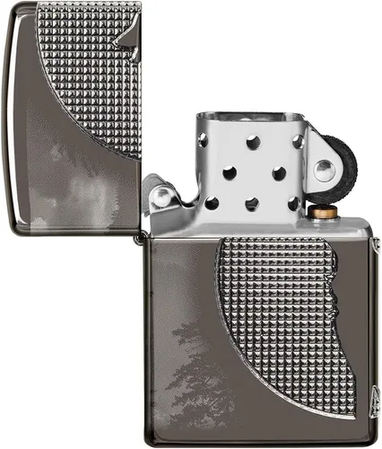 Vista 4 de Encendedores Zippo Lobo Armadura Negro Hielo Lobo Luna Diseño
