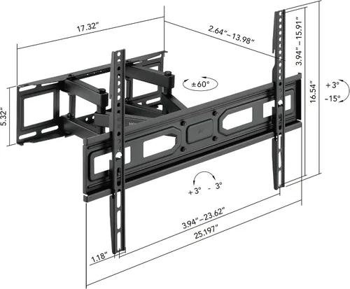 Vista 9 de Mount-It! Soporte de pared para TV de movimiento completo con brazos dobles resistentes, extensión de 14 pulgadas y compatible con televisores de 37
