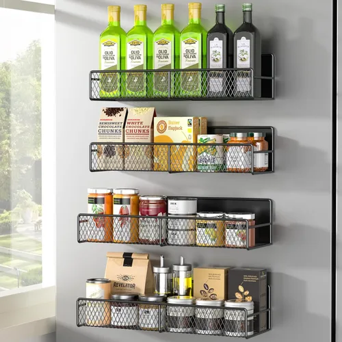 Vista 20 de Estante magnético para especias para refrigerador, paquete de 7 estantes magnéticos fuertes 100% de metal, organizador de especias con soporte
