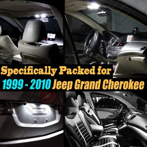 Vista 2 de Paquete de 10 luces LED para interior de automóvil, color blanco superblanco, 6000 K, compatible con Jeep Grand Cherokee 1999-2010