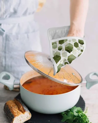 Vista 4 de Sage Green 5Pcs Pot Holders for Kitchen,Non Slip & Heat Insulation Terry Cloth Potholder Set with Pocket,Thick Hot Pad Oven Mitts Trivet Coaster for