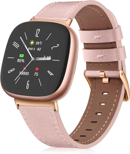 Vista 10 de Fintie Bandas compatibles con Fitbit Versa 4 3 / Sense 2 1, correa de repuesto de cuero genuino (negro)