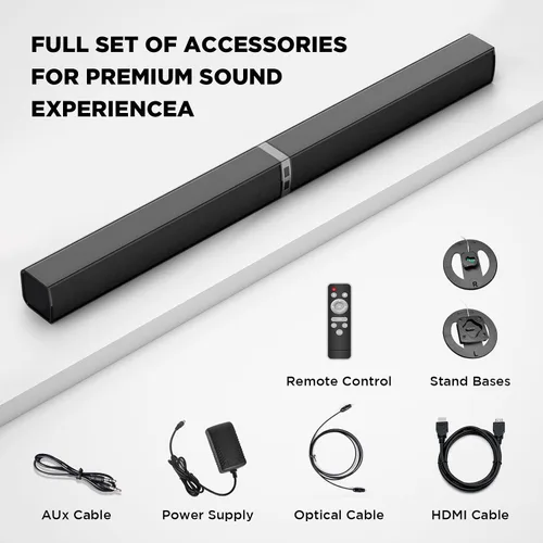 Vista 6 de MZEIBO Barra de sonido para Smart TV, barra de sonido Bluetooth de 80 W, altavoz de TV desmontable 2 en 1 con Bluetooth 5.0/ARC/óptico/AUX, sistema