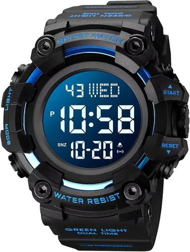Vista 19 de Reloj deportivo digital con correa de resina negra, impermeable, cronómetro, para hombres y mujeres