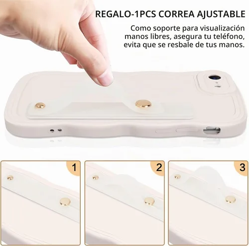 Vista 3 de GUAGUA Funda para iPhone SE 2022/2020, Funda para Teléfono iPhone 7/8 Diseño Lindo de Forma de Onda Rizada TPU Suave con Correa de Muñeca Soporte