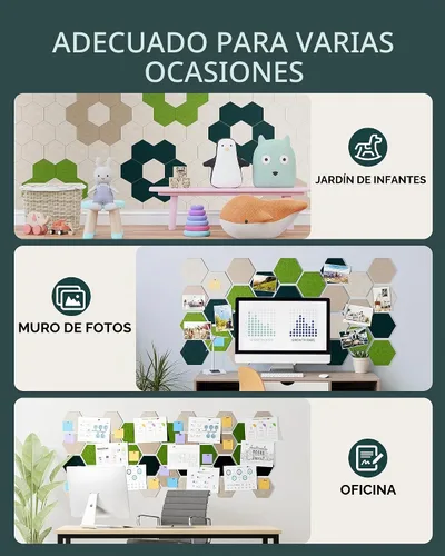 Vista 6 de MaxGear 8 Piezas Azulejos de Tablero de Corcho de Fieltro Hexagonales, Verde Autoadhesivos DIY Tablón de Anuncios Tablero de Pines para Oficina