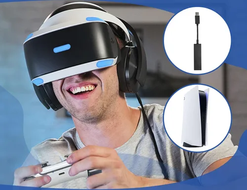 Vista 2 de PSVR Adaptador PS5 PS4 Cable adaptador de cámara, Play PS VR en PS5 Playstation 5, cable de conexión convertidor para PS4 PSVR a PS5 consola