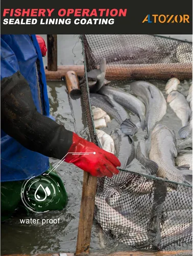 Vista 5 de Guantes impermeables extralargos de 25" con forro de algodón - Uso pesado, limpieza de acuarios y estanques, trabajo con mariscos