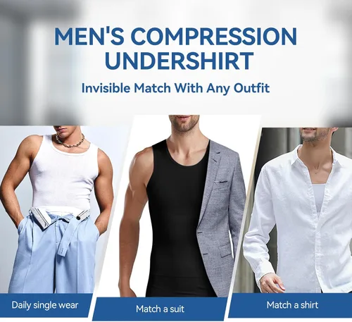 Vista 7 de YOWODA Faja moldeadora de cuerpo para hombre, camiseta sin mangas de compresión adelgazante para control de abdomen, pecho para ginecomastia