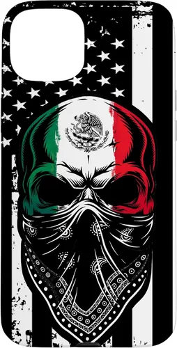Vista 9 de Funda vintage para iPhone 17 con diseño de calavera mexicana de Estados Unidos y bandera mexicana del 4 de julio