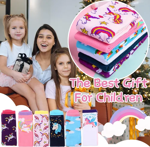 Vista 5 de Calcetines altos hasta la rodilla para niños y niñas 6 pares de calcetines largos y divertidos de animales coloridos para niños