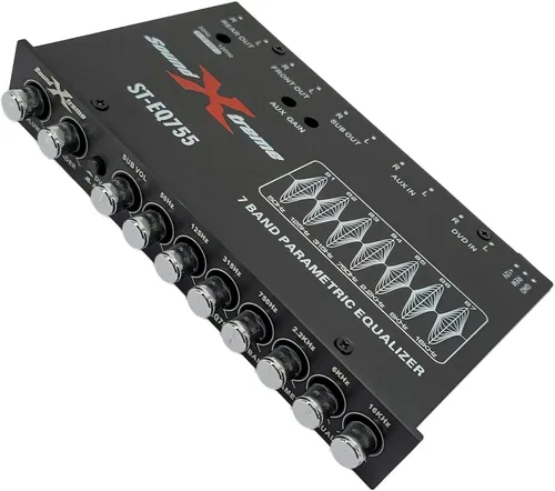 Vista 3 de SoundXtreme ST-EQ755 ecualizador paramétrico de audio para auto de 7 bandas de 1/2 din EQ con salida delantera, trasera + sub de 8 voltios RMS, tres