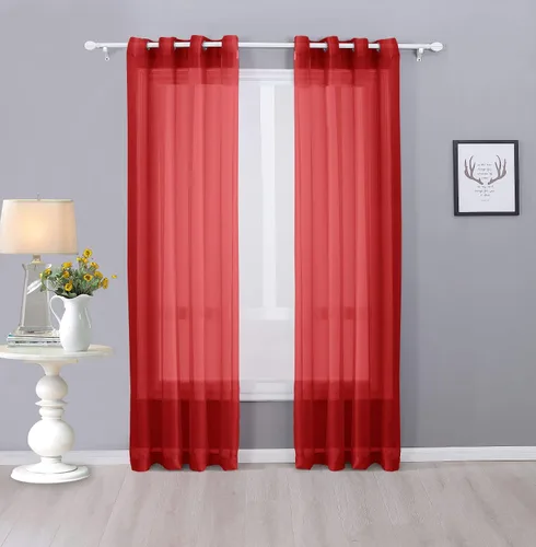 Vista 23 de Interior Trends Ariana - Juego de 2 cortinas de gasa transparente totalmente cosida con ojales (63 pulgadas de largo, beige)