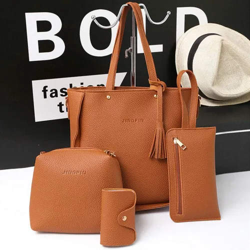 Vista 3 de Bolso negro para mujer tamaño pequeño moda 2022 4 piezas bolso de hombro Hobo para mujer bolso de mano de cuero bolso de mensajero dorado