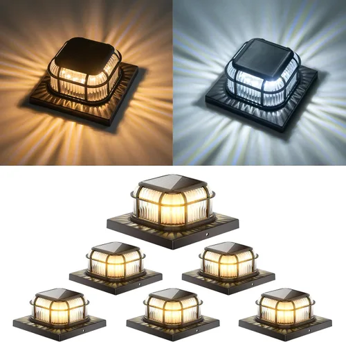 Vista 10 de Paquete de 6 luces solares para poste con base de 4 x 4, 5 x 5 y 6 x 6 pulgadas para postes de vinilo/madera, 16 LEDs brillantes luces solares