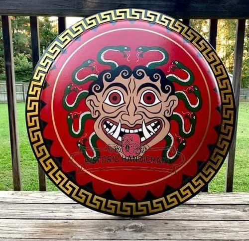 Vista 2 de Armadura medieval Gorgon Medusa Auténtica Escudo de hoplita griega antigua roja, Rojo