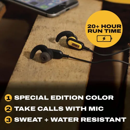 Vista 2 de DEWALT Auriculares de Banda para el Cuello Bluetooth de Servicio Pesado - Edición Especial Negra, Auriculares Inalámbricos Bluetooth 5.2