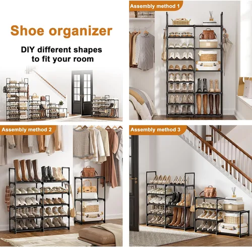 Vista 5 de WOWLIVE Zapatero de 9 niveles, almacenamiento de zapatos, organizador de zapatos de 30-35 pares, unidad de torre de zapatos, estante de tubos